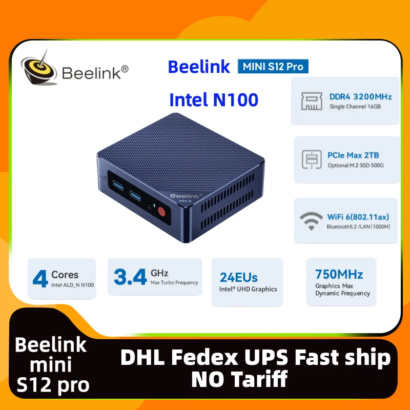 Beelink ̴ S12   N100 ̴ S ̴ PC RAM 16GB SSD 500GB DDR4 ũž ̹ ǽ Ȩ Ҹ  ̴ PC, ǰ